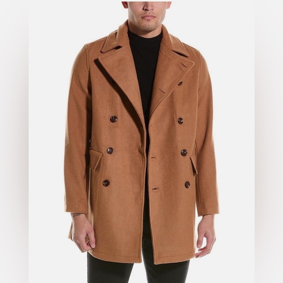 NWT Hudson Wool Peacoat Men’s Small Caramel Tan Brown Classic Fall $448 - Picture 1 of 11